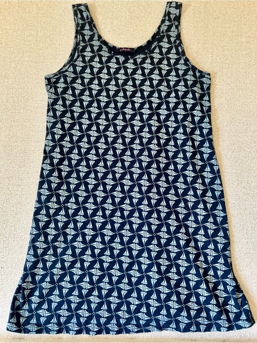 Fresh Produce Sailboat Tank Dress XL Blue Pockets Cotton Made in USA Nautical
